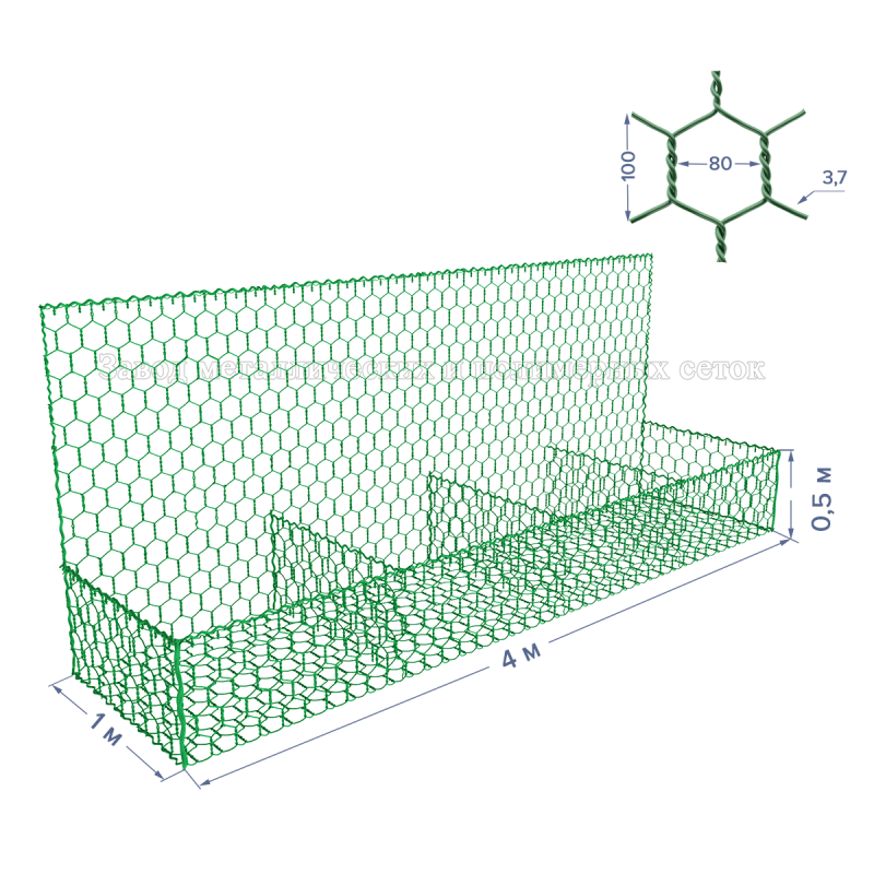 ГАБИОН ГСИ-К-4х1х0,5-С80-2,7/3,7-ЦП